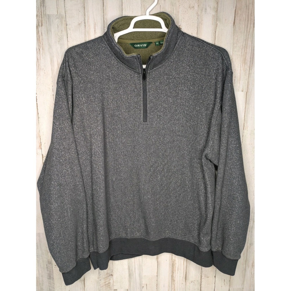 Orvis 1/4 Zip Fleece‎ Lined Sweater Men's Size XL Gray White